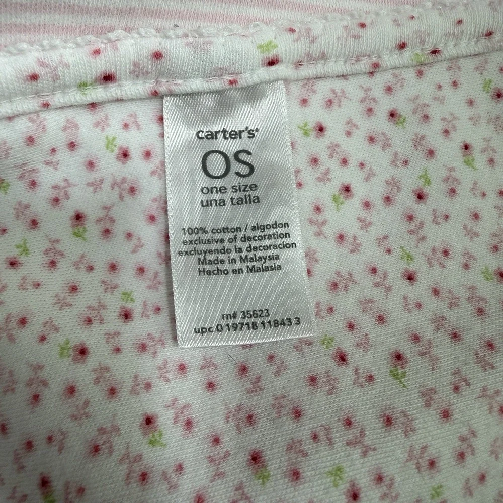 Carters Applique BABY Blanket Pink White Floral Polka Dot Cotton READ